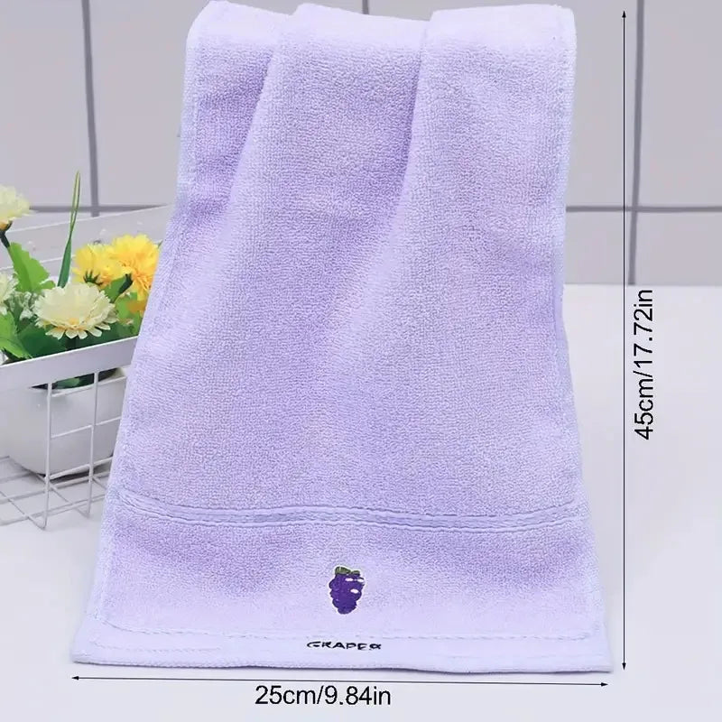 Set of 5 Soft Cotton Embroidered Fruit Themed Hand Towels - Ultra soft, absorbent and quick drying face towel with design
