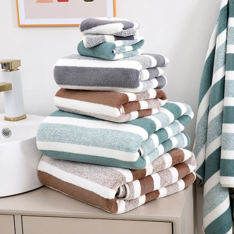 Soft Thickened pure cotton Striped Face Towel Water Absorption and Quick Drying Solid Color Hand Towel For Bathroom Bath Towel