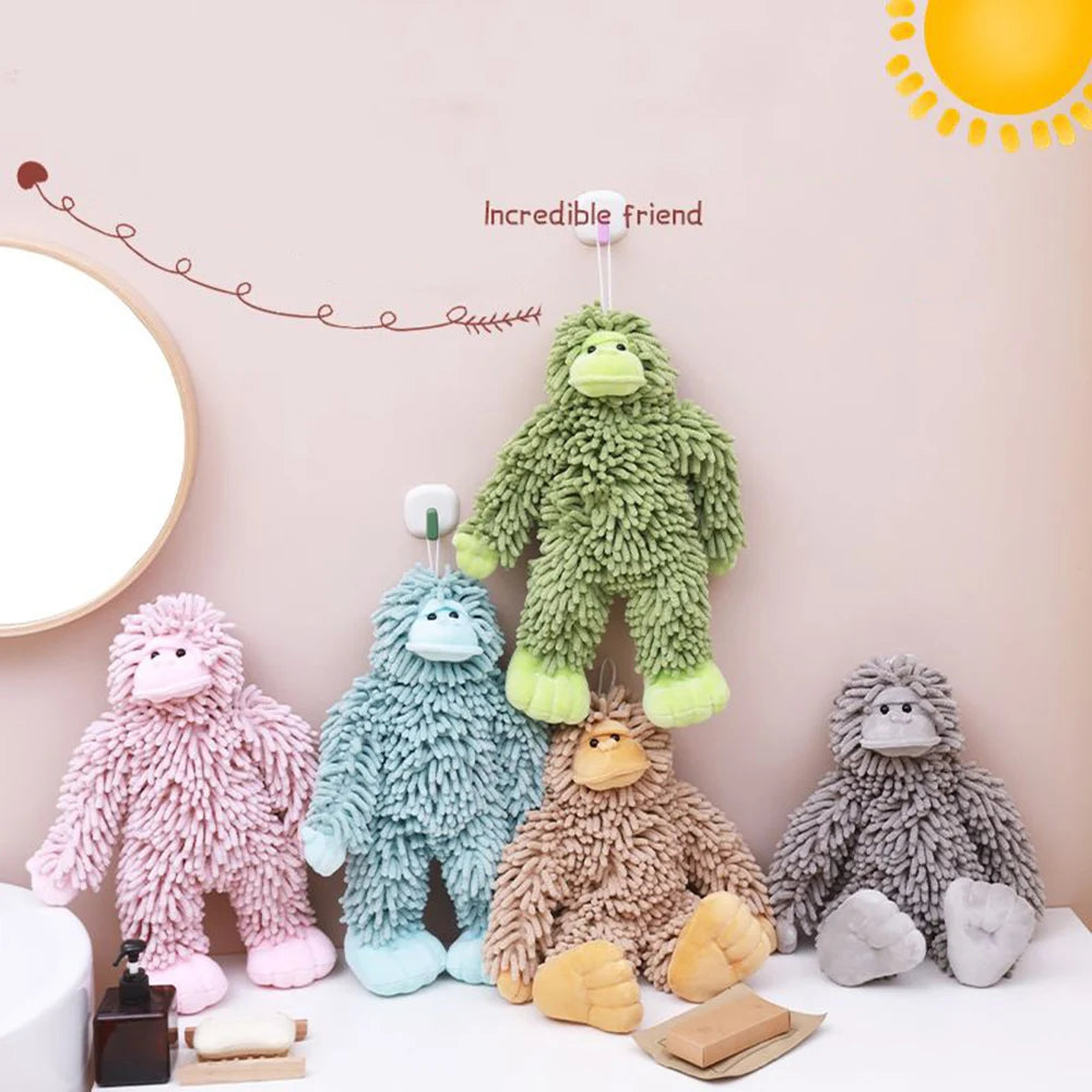 Gorilla Hand Towel Chenille Fuzzy Soft Absorbent Animal Decorative with Hanging Loop for Kitchen Bathroom Decor