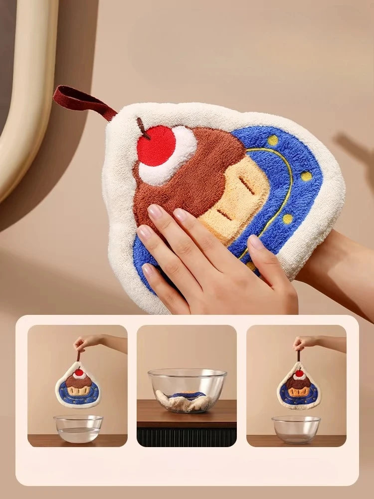 Cute Hanging Hand Towel High Appearance Level Kitchen Super Absorbent and Thickened Towel New Household Sweet Dessert Hand Towel