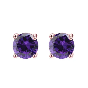 10k Rose Gold Plated 2 Carat Round Created Purple Amethyst Stud Earrings