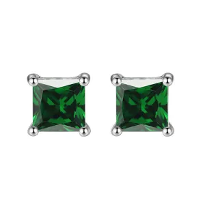 10k White Gold Plated 1 Ct Square Created Emerald Stud Earrings