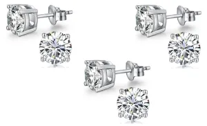 10k White Gold Plated Created White Sapphire 1/2Ct Round Pack of Three Stud Earrings