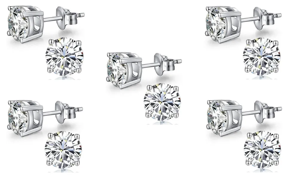 10k White Gold Plated Created White Sapphire 2Ct Round Pack of Five Stud Earrings