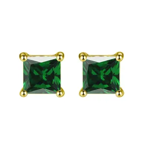 10k Yellow Gold Plated 1/2 Ct Princess Cut Created Emerald Stud Earrings