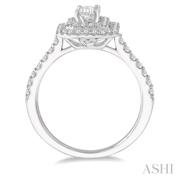 1/2 Ctw Double Halo Diamond Semi-Mount Engagement Ring in 14K White Gold