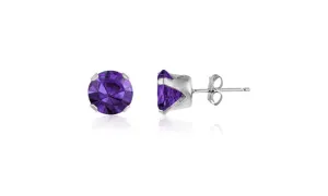 14k White Gold Plated 10mm 13.16 CT Amethyst Round CZ Stud Earring