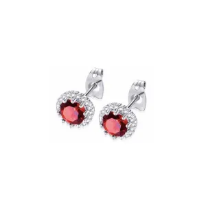 14k White Gold Plated 2 Ct Created Halo Round Garnet Stud Earrings