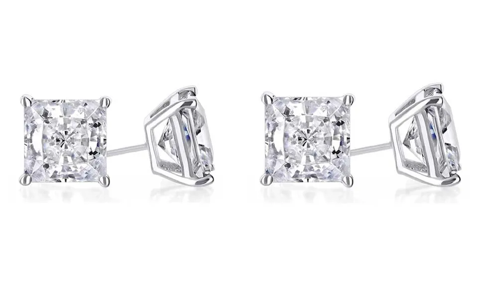 14k White Gold Plated 2Ct Princess Cut White Sapphire Set Of Two Stud Earrings