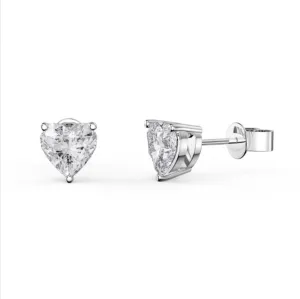 14k White Gold Plated 3 Carat Heart Created White Sapphire Stud Earrings