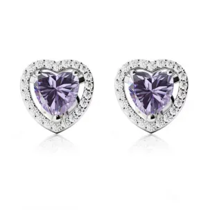 14k White Gold Plated 3 Ct Created Halo Heart Tanzanite Stud Earrings