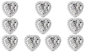 14k White Gold Plated 3Ct Heart White Sapphire Set of Five Halo Stud Earrings