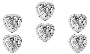 14k White Gold Plated 3Ct Heart White Sapphire Set of Three Halo Stud Earrings