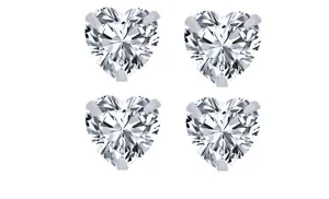 14k White Gold Plated 4mm 3Ct Heart White Sapphire Set Of Two Stud Earrings