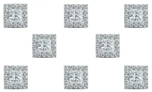 14k White Gold Plated 4mm 4Ct Princess Cut White Sapphire Set of Four Halo Stud Earrings