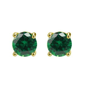 14k Yellow Gold Plated 3 Ct Round Created Emerald Stud Earrings