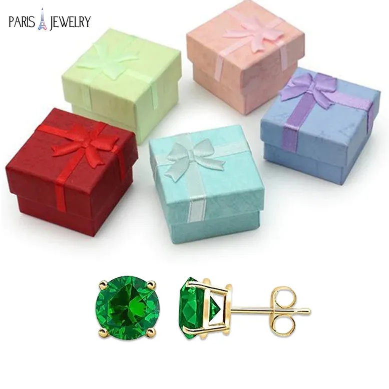 14k Yellow Gold Plated 3 Ct Round Created Emerald Stud Earrings