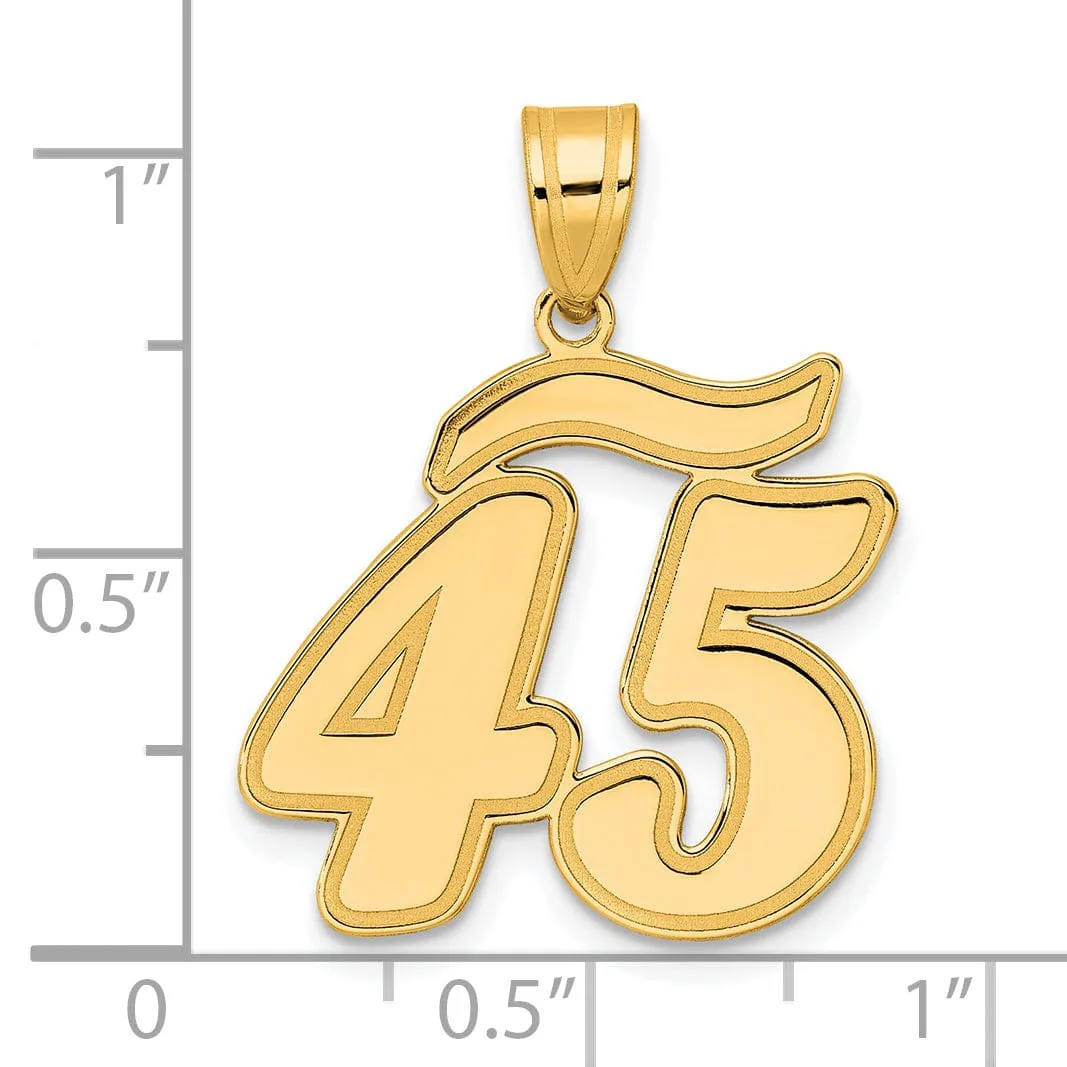 14k Yellow Gold Polished Finish Script Design Number 45 Charm Pendant