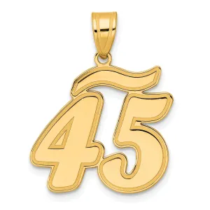 14k Yellow Gold Polished Finish Script Design Number 45 Charm Pendant