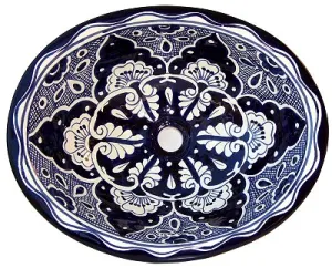 17" Oval Traditional Blue Ceramic Talavera Sink