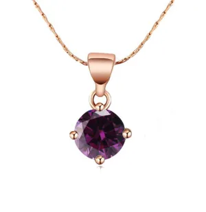 18K Rose Gold 1/2 Carat Created Tanzanite Round Stud Necklace Plated 18 inch