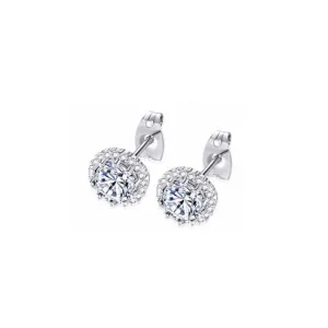 18k White Gold Plated 1 Ct Created Halo Round White Sapphire Stud Earrings