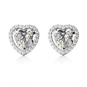 18k White Gold Plated 2 Ct Created Halo Heart White Sapphire Stud Earrings