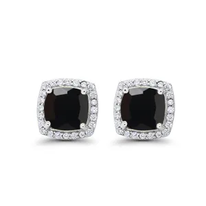 18k White Gold Plated 3 Ct Created Halo Princess Cut Black Sapphire Stud Earrings