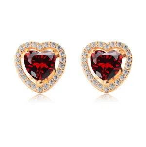 18k Yellow Gold Plated 2 Ct Created Halo Heart Garnet Stud Earrings