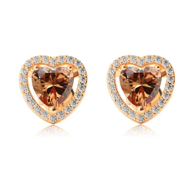 18k Yellow Gold Plated 4 Ct Created Halo Heart Citrine Stud Earrings