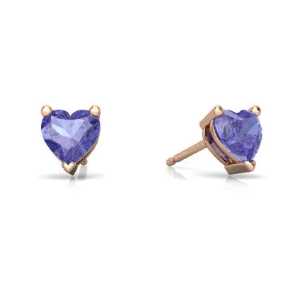 24k Rose Gold Plated 2 Cttw Tanzanite Heart Stud Earrings