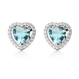 24k White Gold Plated 1 Ct Created Halo Heart Aquamarine Stud Earrings