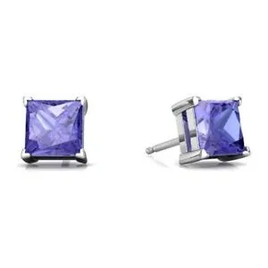 24k White Gold Plated 2 Cttw Tanzanite Princess Cut Stud Earrings