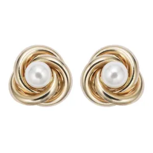 24K Yellow Gold Plated White Freshwater Pearl Round 3 CT Stud Earrings