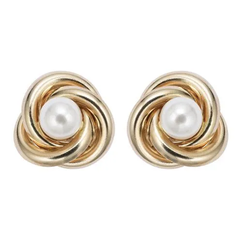 24K Yellow Gold Plated White Freshwater Pearl Round 3 CT Stud Earrings