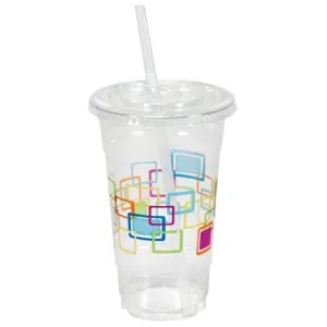 24oz Plastic PET Cup with Lids and Straws