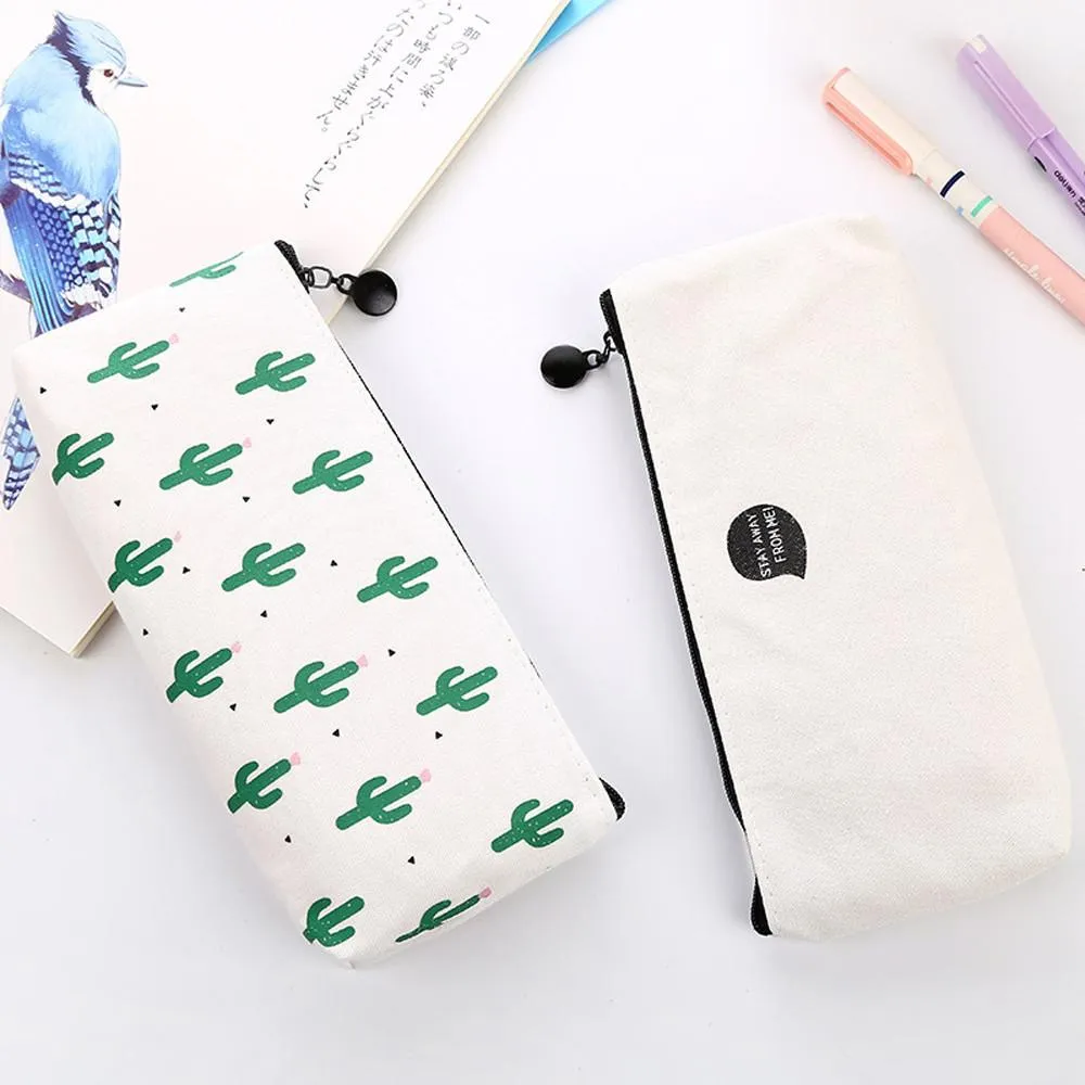 3 Pcs Canvas Travel Cactus Schoo Non-toxic Pencil Case