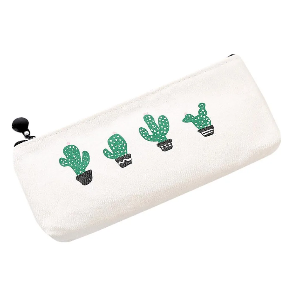 3 Pcs Canvas Travel Cactus Schoo Non-toxic Pencil Case