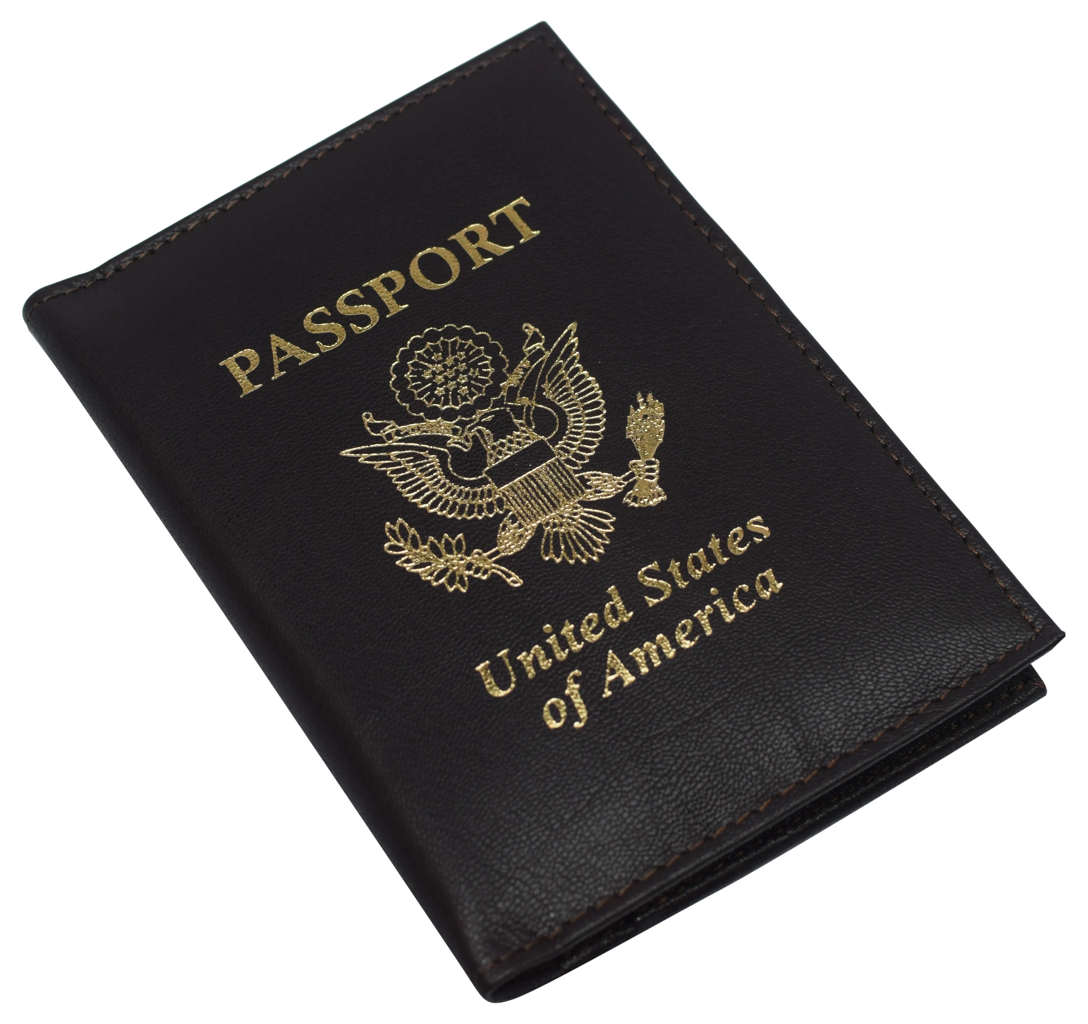 351CFUSA Genuine Leather USA Logo Travel Passport Card Holder Case Protector Cover Wallet