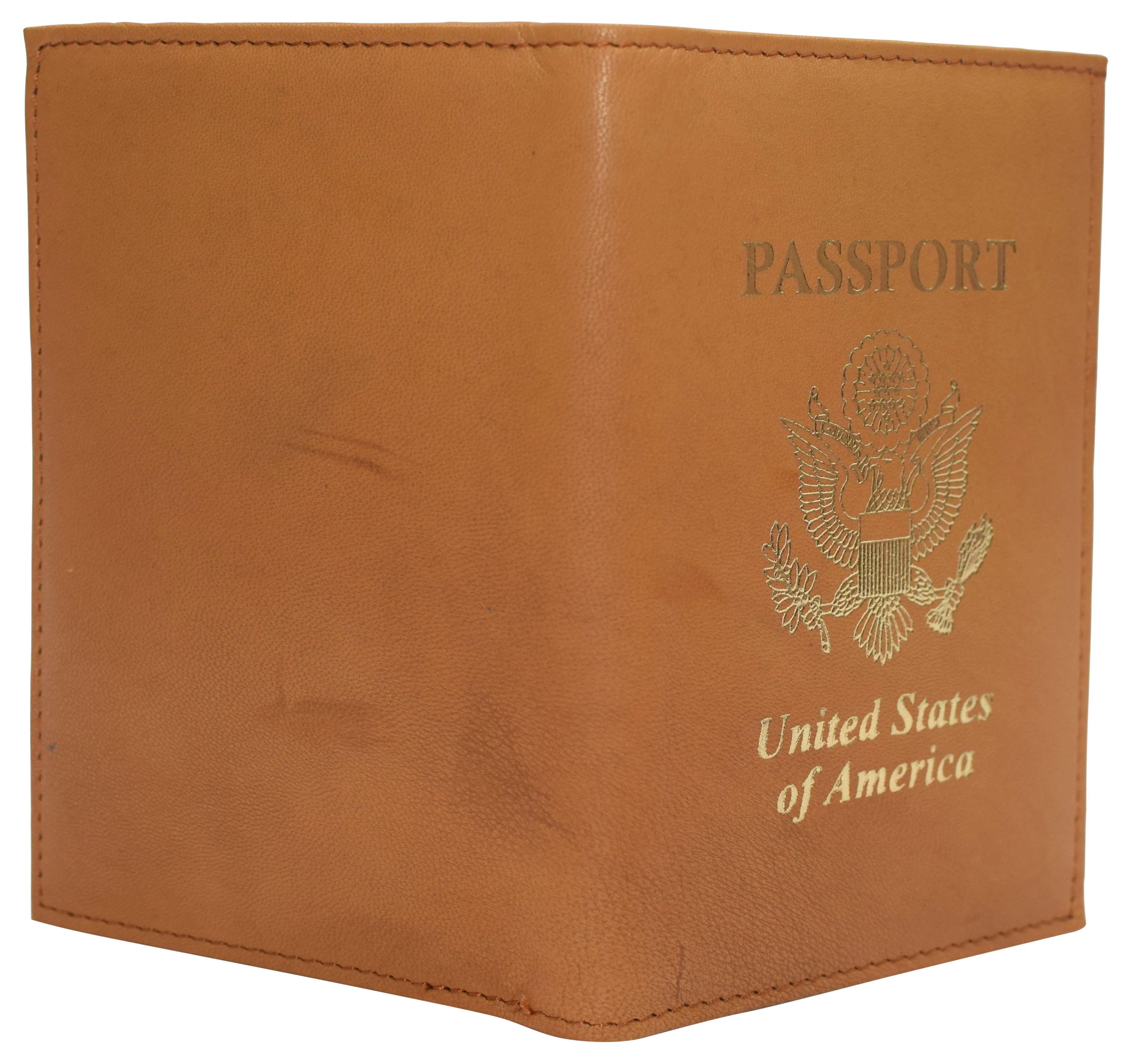 351CFUSA Genuine Leather USA Logo Travel Passport Card Holder Case Protector Cover Wallet