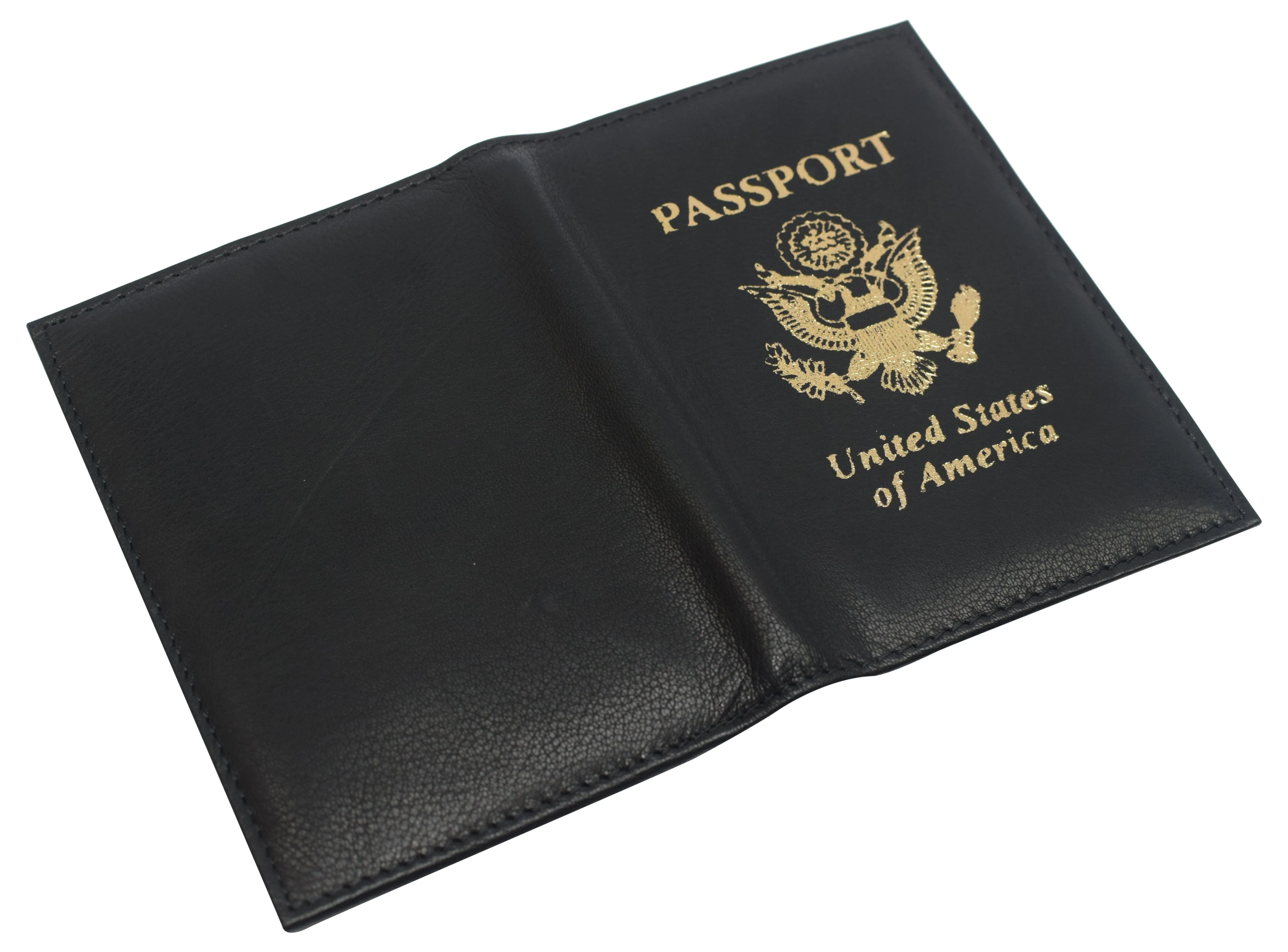 351CFUSA Genuine Leather USA Logo Travel Passport Card Holder Case Protector Cover Wallet