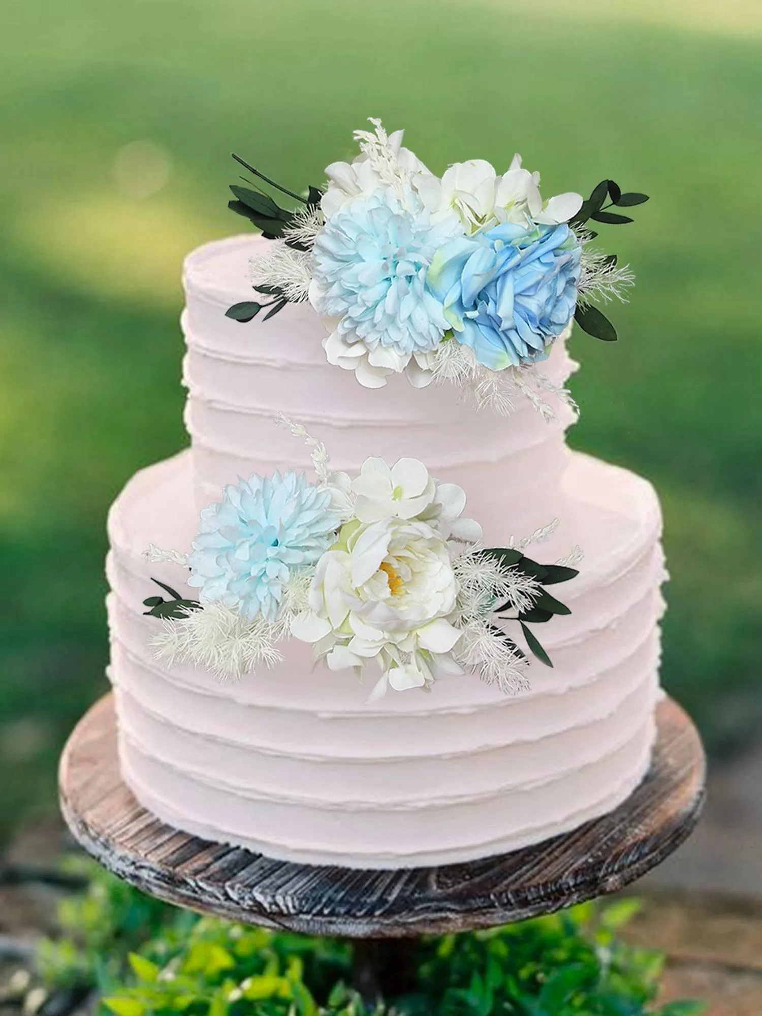 3Pcs Baby Blue & White Cake Flowers Set