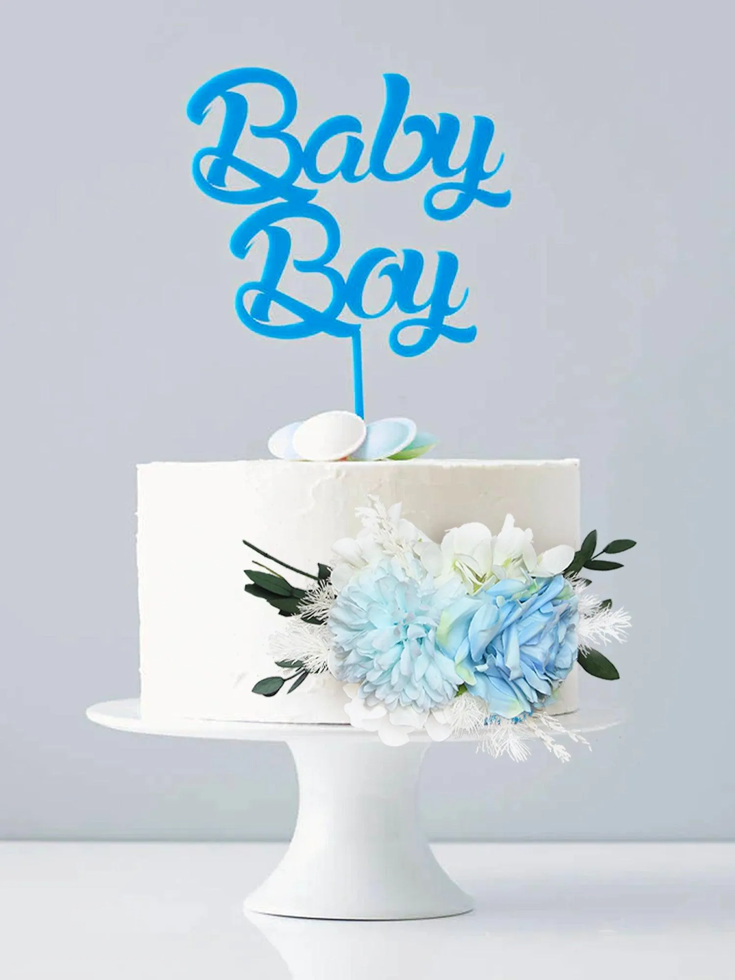 3Pcs Baby Blue & White Cake Flowers Set