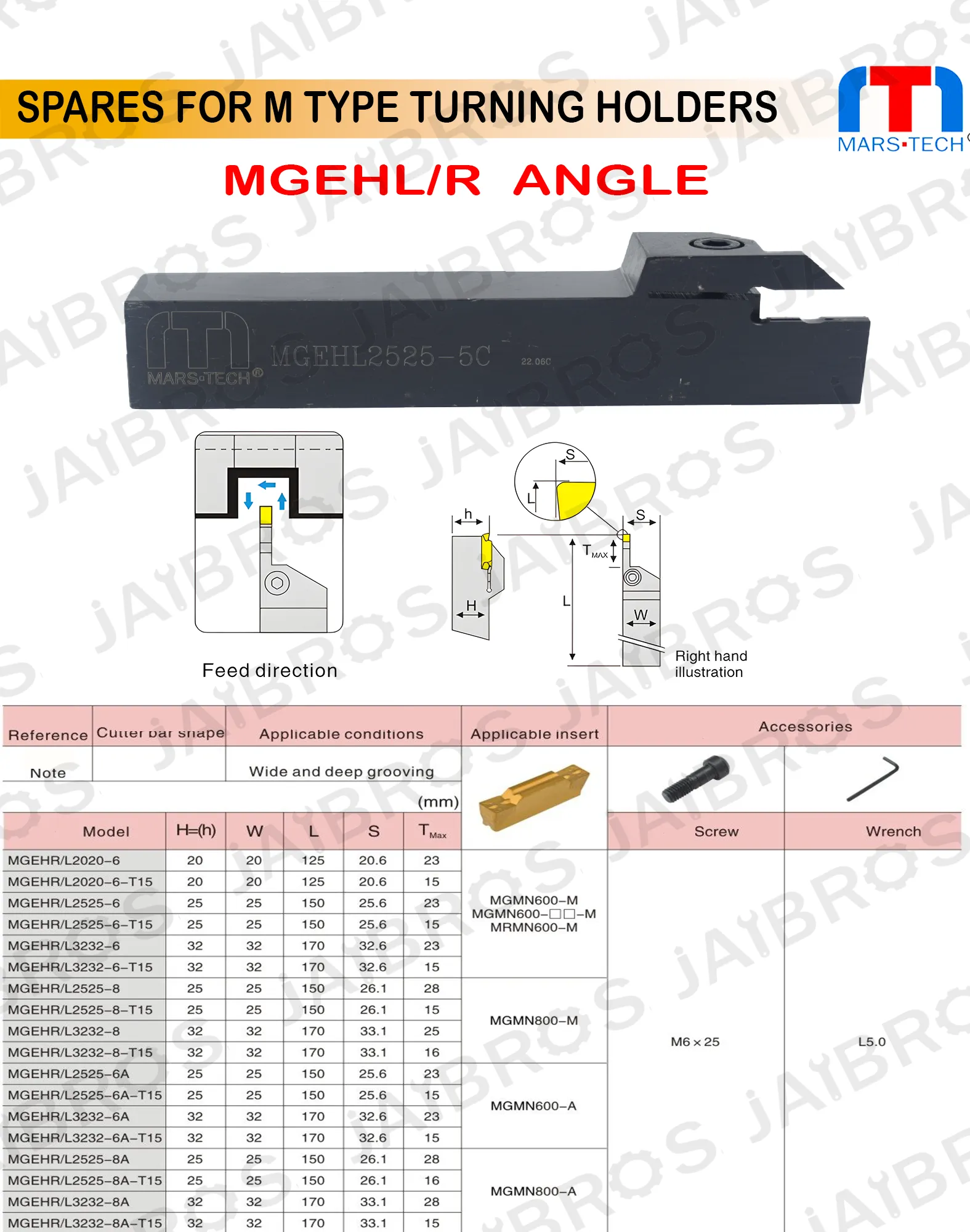 5MM MGMN Grooving Holder suitable to MGMN Korloy Insert 5 mm left and right pack of 1