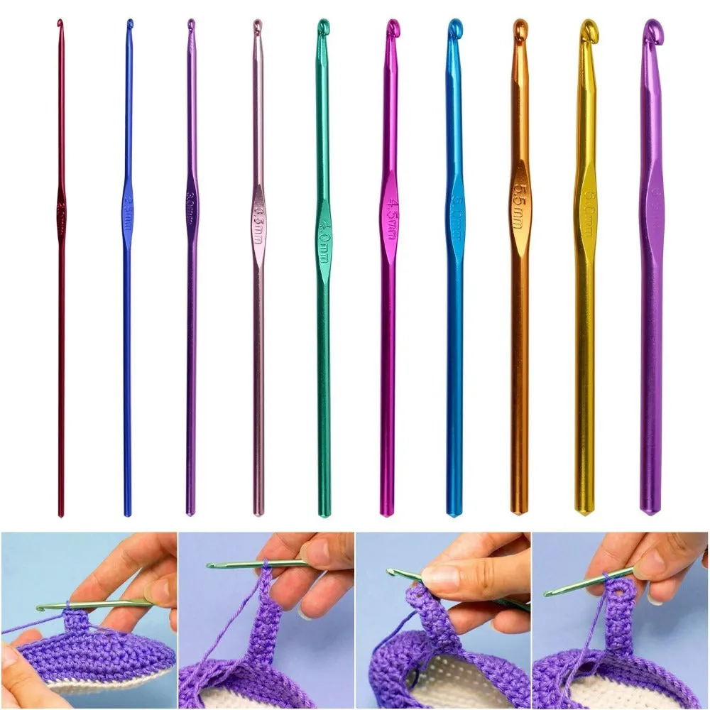 90pcs Crochet Hooks Set  Ergonomics Knitting Needles Aluminum Weave Craft Sewing Tools with  Case Bag