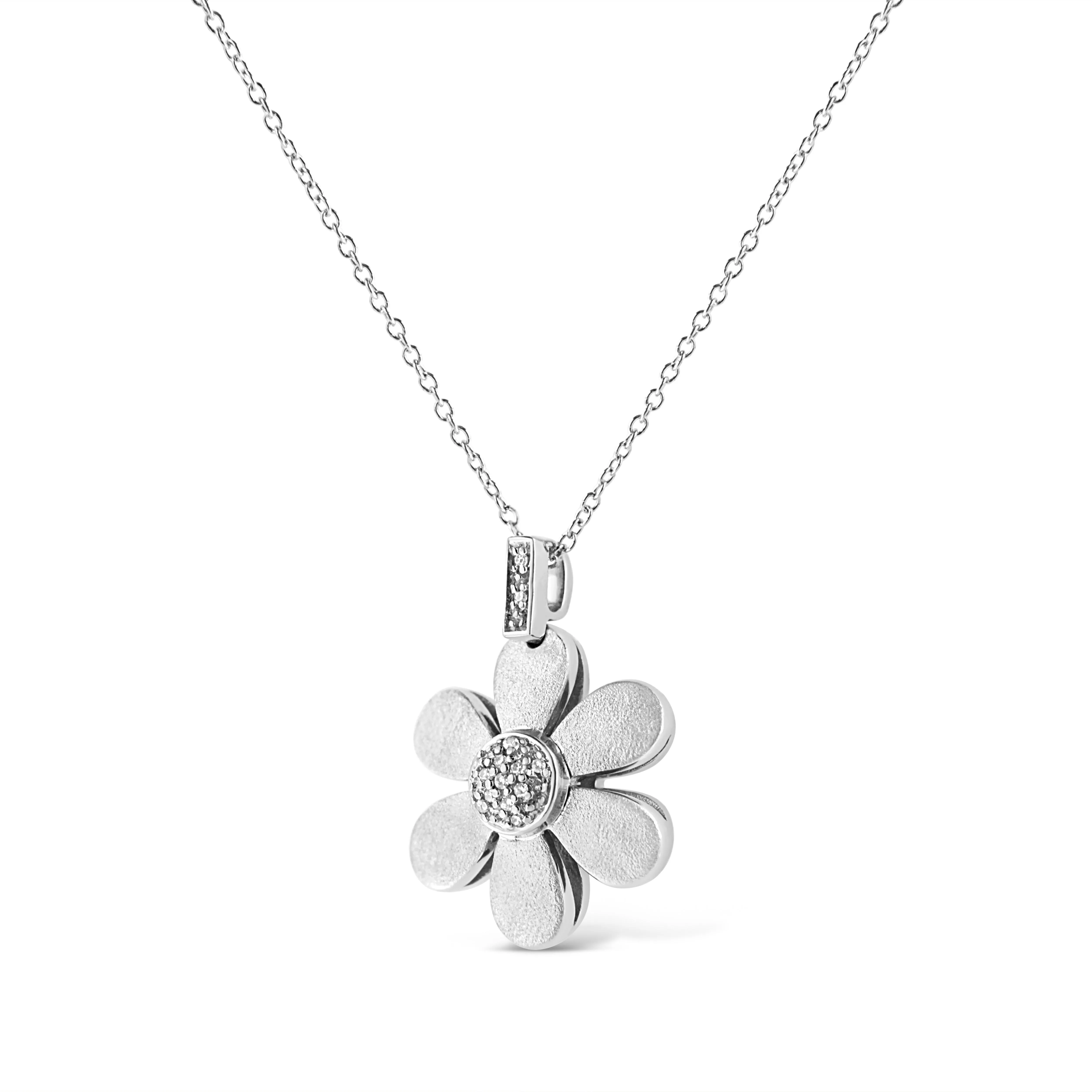 .925 Sterling Silver Pave-Set Diamond Accent Flower 18" Pendant Necklace