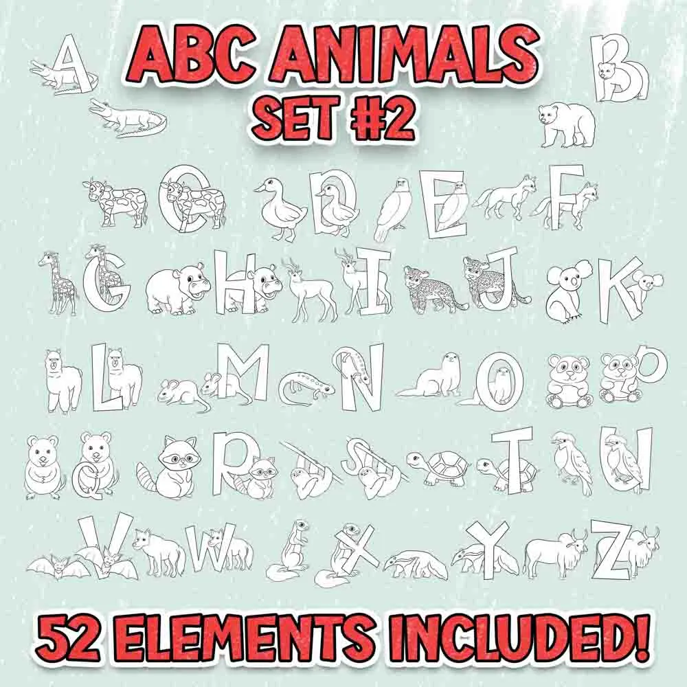 ABC Animal Set #2 - Coloring Page Scene Creator