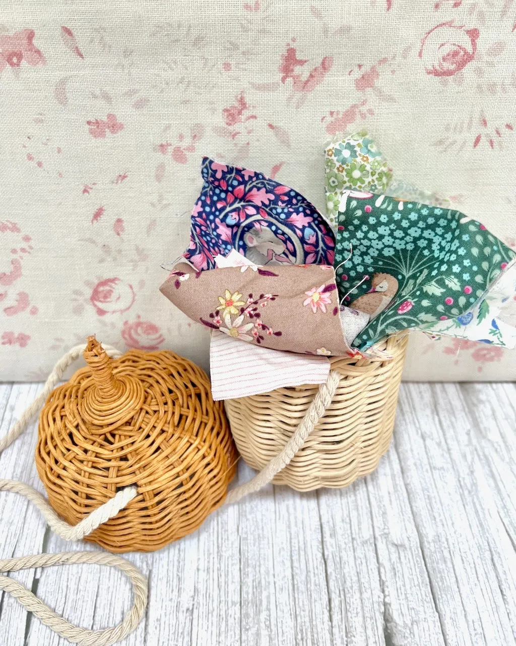 Acorn Basket of Beautiful Fabric bits