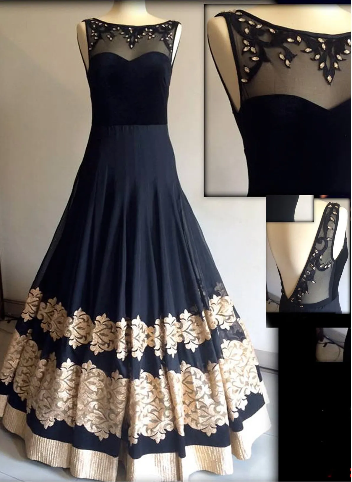 Beautiful Black Color Georgette, Net and Velvet Lehenga with Fancy Thread Multi Hand Work