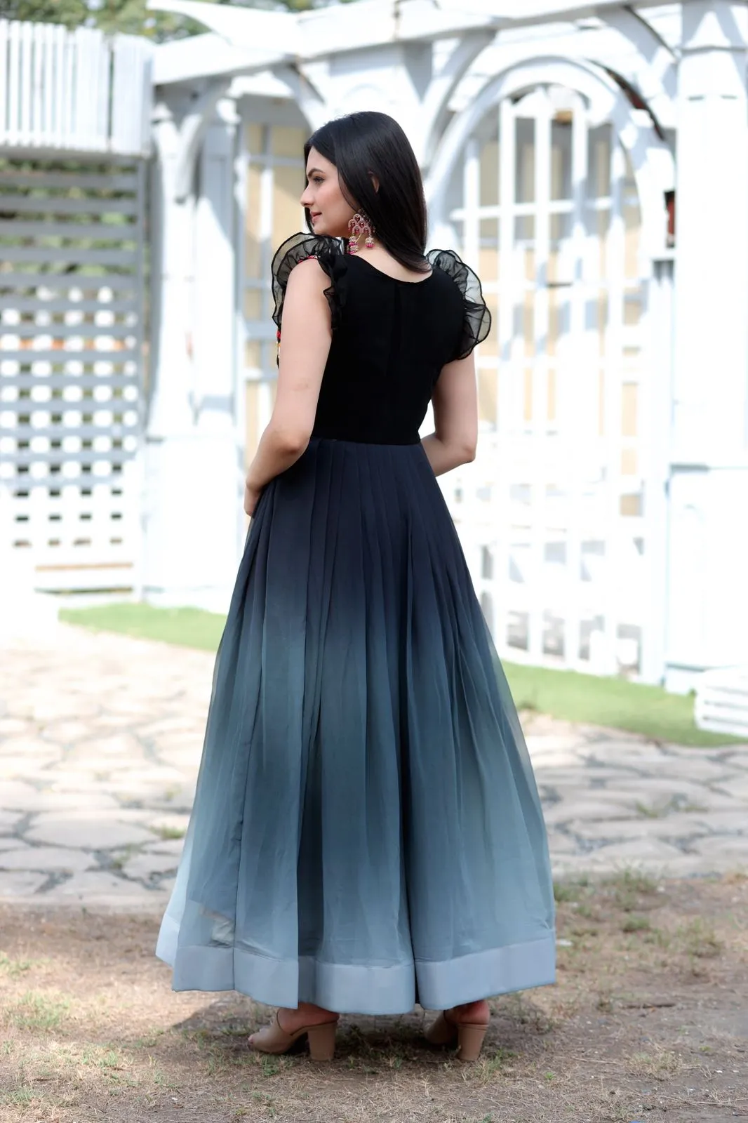 Beautiful Work Double Shaded Black Color Gown